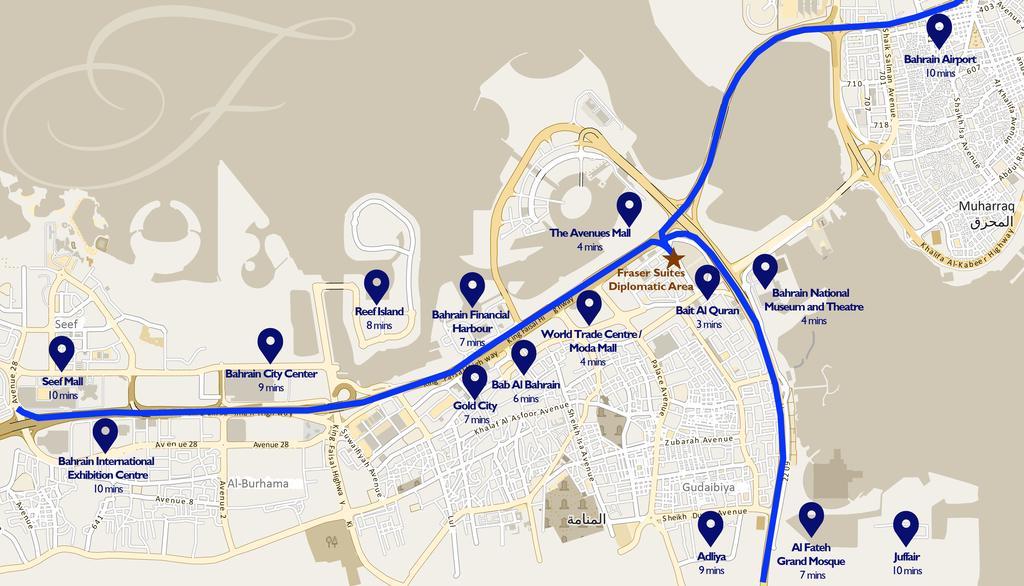 Fraser Suites Diplomatic Area Bahrain Manama Dış mekan fotoğraf Route map